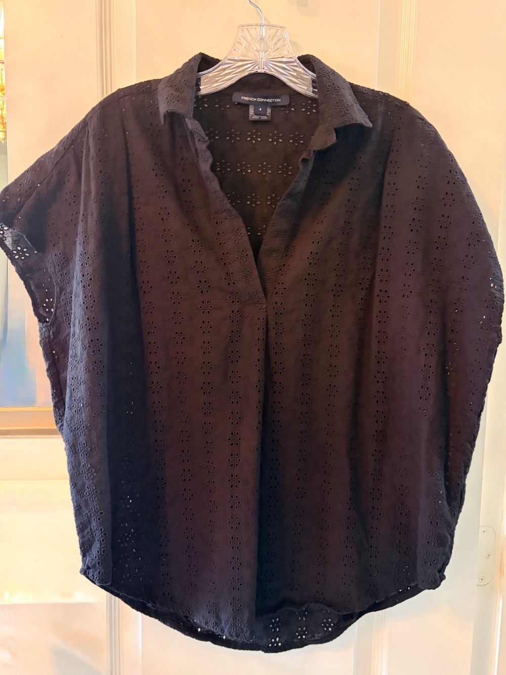 French Connection Black Eyelet Button-Down Shirt